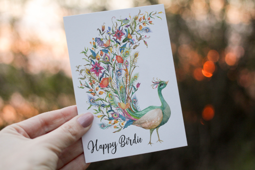 Peacock Birdie Birthday Card, Card for Birthday, Birthday Card - Click Image to Close